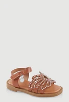 Womens Toddler Girls Rhinestone Butterfly Ankle Strap Sandals, Brown,
