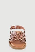 Womens Toddler Girls Rhinestone Butterfly Ankle Strap Sandals, Brown,