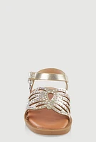 Womens Toddler Girls Rhinestone Butterfly Ankle Strap Sandals, Gold, Size 5