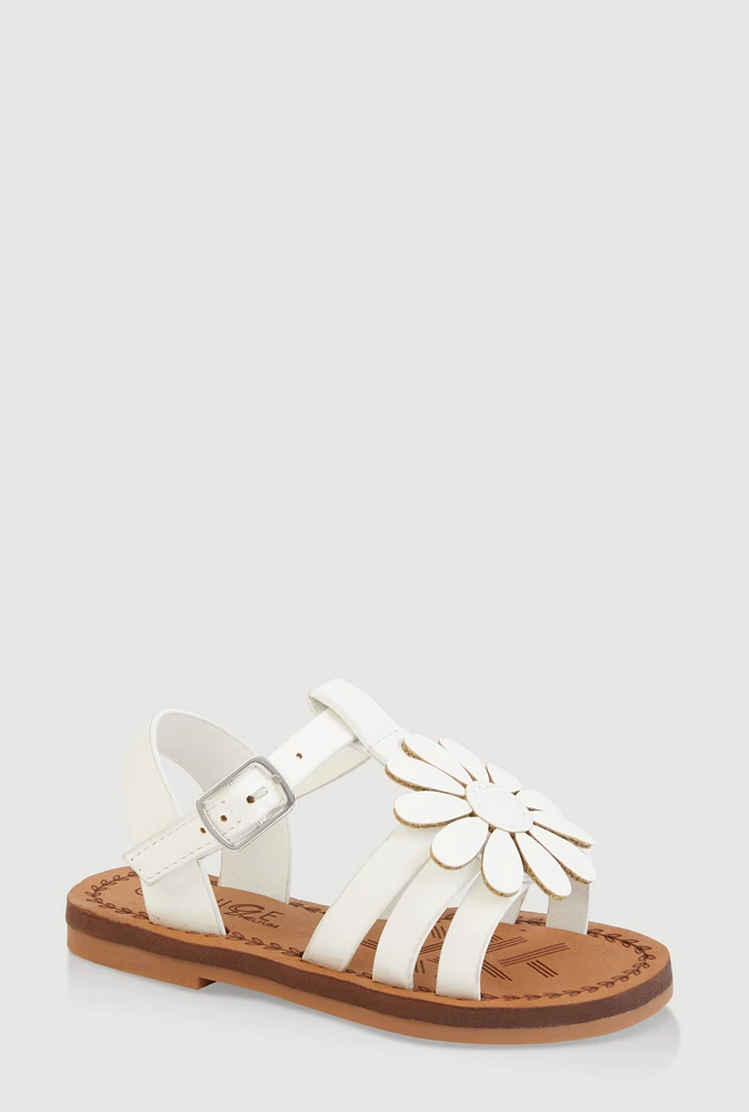 Womens Toddler Girls Flower Band Buckle Strap Sandals, White, Size 7