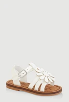 Womens Toddler Girls Flower Band Buckle Strap Sandals, White, Size 7