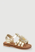 Womens Toddler Girls Flower Band Buckle Strap Sandals, Gold, Size 10