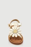 Womens Toddler Girls Flower Band Buckle Strap Sandals, Gold,