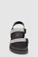 Womens Girls Rhinestone Double Velcro Strap Sandals, Black, Size 2