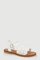 Womens Girls Flower Cut Out Band Sandals, White,