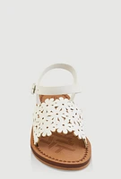Womens Girls Flower Cut Out Band Sandals, White,