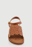 Womens Girls Flower Cut Out Band Sandals, Brown,