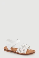 Womens Girls Crochet Band Velcro Ankle Strap Sandals, White,
