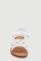 Womens Girls Crochet Band Velcro Ankle Strap Sandals, White,