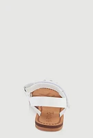 Womens Girls Crochet Band Velcro Ankle Strap Sandals, White,