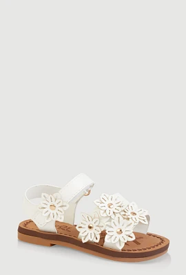 Womens Toddler Girls Flower Studded Velcro Strap Sandals, White, Size 5