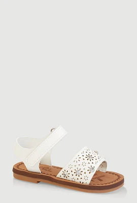 Womens Toddler Girls Eyelet Rhinestone Band Velcro Strap Sandals, White, Size 7