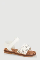 Womens Toddler Girls Eyelet Rhinestone Band Velcro Strap Sandals, White, Size 7