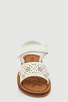 Womens Toddler Girls Eyelet Rhinestone Band Velcro Strap Sandals, White, Size 7