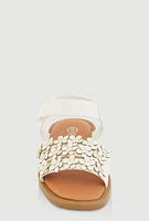 Womens Toddler Girls Studded Flower Band Velcro Strap Sandals, White, Size 8