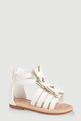 Womens Toddler Girls Butterfly Zip Back Gladiator Sandals, White, Size 9