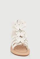 Womens Toddler Girls Butterfly Zip Back Gladiator Sandals, White, Size 9