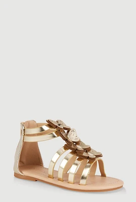 Womens Girls Butterfly Zip Back Gladiator Sandals, Gold, Size 12
