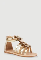 Womens Girls Butterfly Zip Back Gladiator Sandals, Gold, Size 12