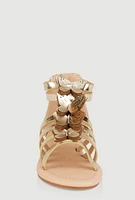 Womens Girls Butterfly Zip Back Gladiator Sandals, Gold, Size 12