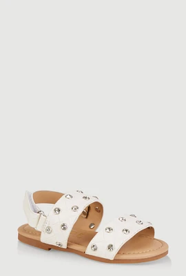 Womens Toddler Girls Rhinestone Studded Velcro Strap Sandals, White, Size 8