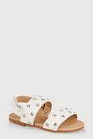 Womens Toddler Girls Rhinestone Studded Velcro Strap Sandals, White, Size 5