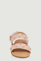 Womens Toddler Girls Rhinestone Studded Velcro Strap Sandals, Pink,