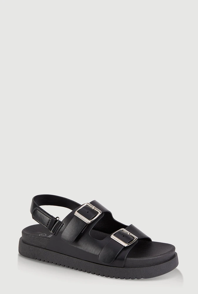 Womens Girls Double Buckle Band Footbed Sandals,