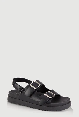 Womens Girls Double Buckle Band Footbed Sandals,