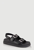 Womens Girls Double Buckle Band Footbed Sandals,