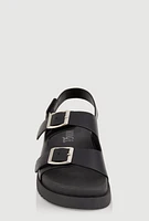 Womens Girls Double Buckle Band Footbed Sandals,