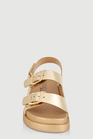 Girls Double Buckle Band Footbed Sandals, Gold,