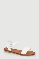 Womens Girls Braided Band Buckle Strap Sandals, White, Size 4