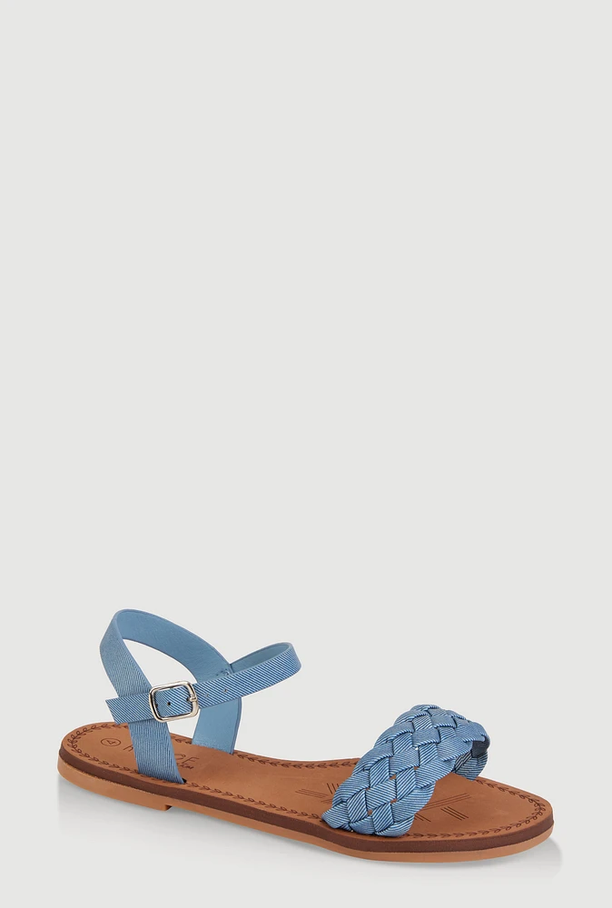 Womens Girls Braided Band Buckle Strap Sandals, Blue, Size 4