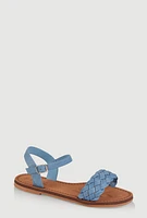 Womens Girls Braided Band Buckle Strap Sandals, Blue, Size 4