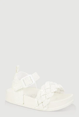 Womens Toddler Girls Glitter Braided Band Velcro Strap Sandals, White, Size 5