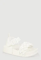 Womens Toddler Girls Glitter Braided Band Velcro Strap Sandals, White, Size 5