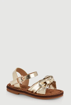 Womens Toddler Girls Knot Band Ankle Velcro Strap Sandals, Gold,