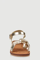 Womens Girls Knot Band Ankle Strap Sandals, Gold, Size 1