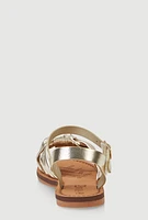 Womens Girls Knot Band Ankle Strap Sandals, Gold, Size 1