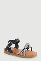 Womens Toddler Girls Rhinestone Studded Knot Band Ankle Strap Sandals, Black, Size 6