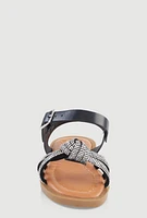 Womens Toddler Girls Rhinestone Studded Knot Band Ankle Strap Sandals, Black, Size 6