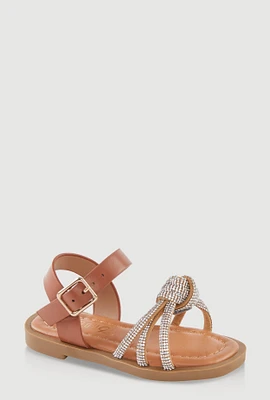 Womens Toddler Girls Rhinestone Studded Knot Band Ankle Strap Sandals, Brown, Size 9