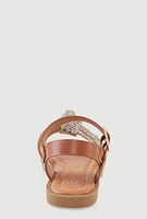 Womens Toddler Girls Rhinestone Studded Knot Band Ankle Strap Sandals, Brown, Size 9