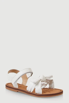 Womens Girls Bow Knot Band Velcro Strap Sandals, White, Size 1