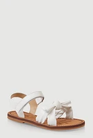 Womens Girls Bow Knot Band Velcro Strap Sandals, White, Size 1