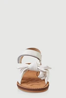 Womens Girls Bow Knot Band Velcro Strap Sandals, White, Size 1