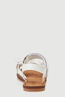 Womens Girls Bow Knot Band Velcro Strap Sandals, White, Size 1