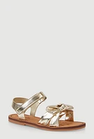 Womens Girls Bow Knot Band Velcro Strap Sandals, Gold, Size 12