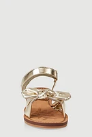 Womens Girls Bow Knot Band Velcro Strap Sandals, Gold, Size 12